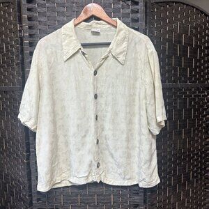 CP Shades Womens Button Down Textured Top Light Yellow Floral Size Medium